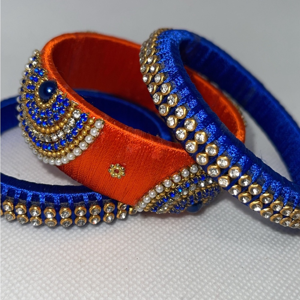 Blue Orange Indian Thread Bangles - image 6